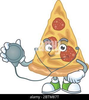 Cartoon-Charakter von Scheibe Pizza gewidmet Arzt Arbeit mit Stethoskop Stock Vektor