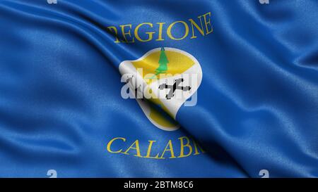 3D-Darstellung der italienischen Staatsflagge Kalabriens im Wind. Stockfoto