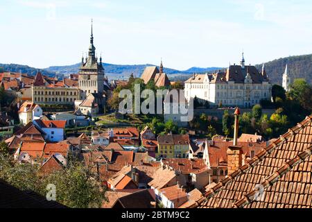 Sighisoara, eine der sieben sächsischen befestigten Städte Siebenbürgens, die von der UNESCO zum Weltkulturerbe ernannt wurden, Rumänien Stockfoto