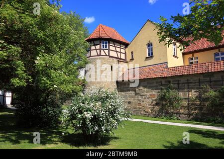 Stadt Bad Rodach, Oberfranken, Bayern, Deutschland / , Turm und Mauerzug der alten Stadtmauer, Bad Rodach, Landkreis Coburg, Oberfranken, Bayern, Stockfoto