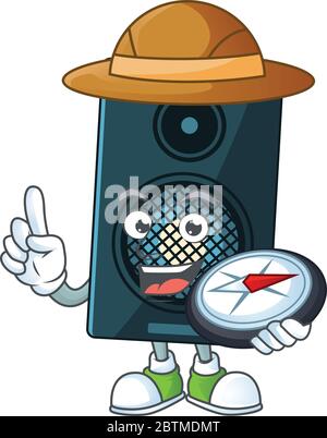 Erfahrung Explorer von Sound-System Cartoon Charakter Stil mit Kompass Stock Vektor