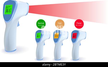 Realistische 3d-Elemente Vektor von berührungslosen Infrarot-Thermometer auf weißem Hintergrund isoliert. Stock Vektor