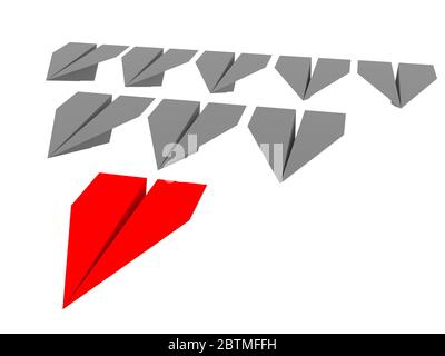 Führungskonzept. Eine rote Führungsebene führt andere graue Ebenen nach vorne. 3d-Rendering Stockfoto
