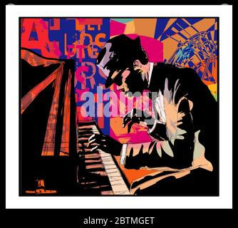 Piano Jazz - Pianist männlich üben - Vektor-Illustration (ideal für den Druck auf Stoff oder Papier, Poster oder Tapete, Hausdekoration) Stock Vektor