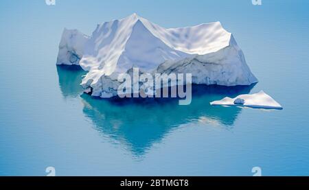 3d-Rendering von Eisberg, Seitenansicht auf Wasserebene Stockfoto