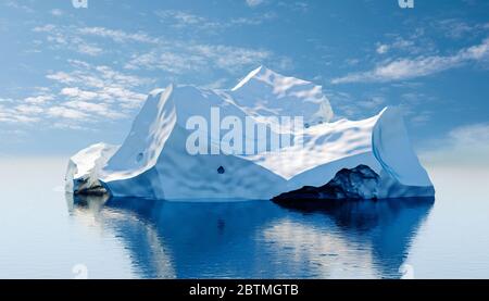 3d-Rendering von Eisberg, Seitenansicht auf Wasserebene Stockfoto