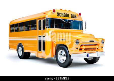 3d Schulbus auf weißem Hintergrund Stockfoto