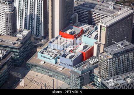 Luftaufnahme von MediaCity UK in Salford, Manchester, Großbritannien Stockfoto