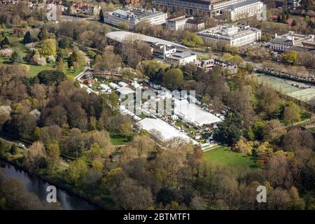 Luftaufnahme der RHS Cardiff Flower Show im Bute Park, Wales im April 2019 Stockfoto