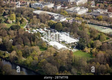 Luftaufnahme der RHS Cardiff Flower Show im Bute Park, Wales im April 2019 Stockfoto