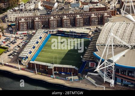 Luftaufnahme des Cardiff Arms Park, Wales Stockfoto