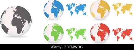 Globen mit Weltkarten in verschiedenen Farben auf weißem Hintergrund Stock Vektor
