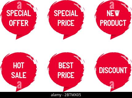 Satz Briefmarken mit Worten für Verkauf, Angebot, neues Produkt, Vektor Stock Vektor