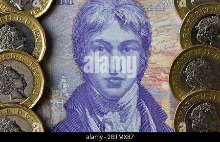 Die 2020 Polymer £20 Pfund Note von der Bank of England mit dem Künstler JMW Turner Stockfoto