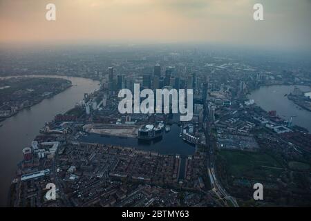 Luftaufnahme von Canary Wharf, London, Großbritannien Stockfoto