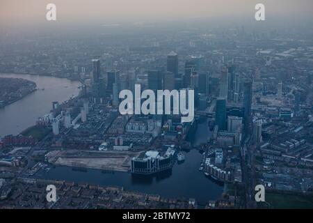 Luftaufnahme von Canary Wharf, London, Großbritannien Stockfoto