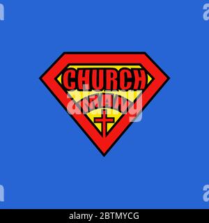 Kirche Mann auf blauem Hintergrund und Vector Illustration Stock Vektor