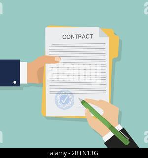 Vertrag im flachen Stil, Geschäftskonzept, Vector Illustration Stock Vektor