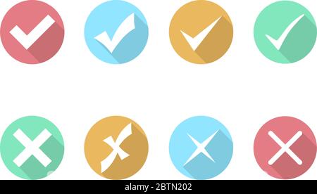 Häkchen und Symbole. Symbol im flachen Stil. Häkchen Ja oder Nein. Vector Illustration Stock Vektor