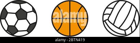 Bälle Volleyball Basketball Fußball gesetzt. Satz Kugeln sport isoliert. Vector Illustration Stock Vektor