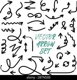 Pfeile Symbol hand Zeichnungselementes. Pfeile gesetzt. Pfeilsymbol. Pfeil schwarz gefärbt. Vektor icon. Pfeile vektor Sammlung. Vector Illustration Stock Vektor