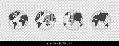 Reihe transparenter Globen. Erde transparenten Stil. 3d-Symbol mit set transparent Globen Erde. Vector Illustration Stock Vektor