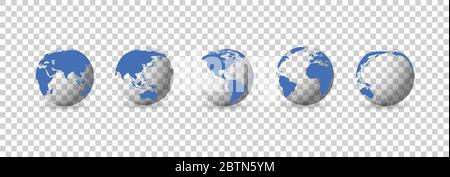 Reihe transparenter Globen. Erde transparenten Stil. 3d-Symbol mit set transparent Globen Erde. Vector Illustration Stock Vektor