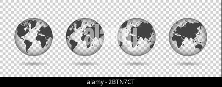 Set von transparenten Globen. Transparente Bodenform. 3d-Symbol mit Set transparente Globen Erde. Vektor Stock Vektor