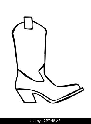 Doodle Cowboy Stiefel Hand gezeichnet in Linie Art-Stil Stock Vektor