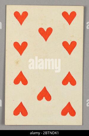 Zehn Herzen aus dem Set von Jeu ImperialZweiter Kaiserreich Napoleon III Spielkarten. Forschung in ProgressHearts aus dem Set der Spielkarten 'Jeu Imperial–Second Empire–Napoleon III'. Stockfoto