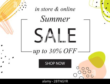 Shopping Sale Flyer Vorlage mit Schriftzug. Trendy niedlichen Hintergrund. Poster, Karte, Etikett, Banner-Design. Geometrische Fond. Vektorgrafik Stock Vektor