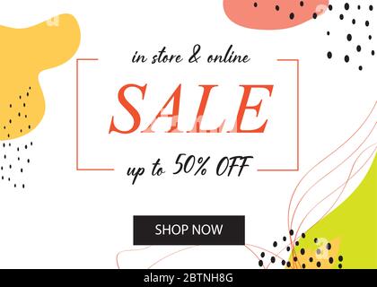 Shopping Sale Flyer Vorlage mit Schriftzug. Trendy niedlichen Hintergrund. Poster, Karte, Etikett, Banner-Design. Geometrische Fond. Vektorgrafik Stock Vektor