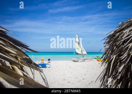 Katamaran in Varadero Strand, Kuba Stockfoto