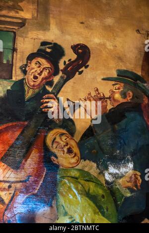 Ein ansprechendes Wandgemälde von John Gilroy in der Dickens Bar, Morritt Arms Hotel, Greta Bridge, Co. Durham, England, Großbritannien Stockfoto