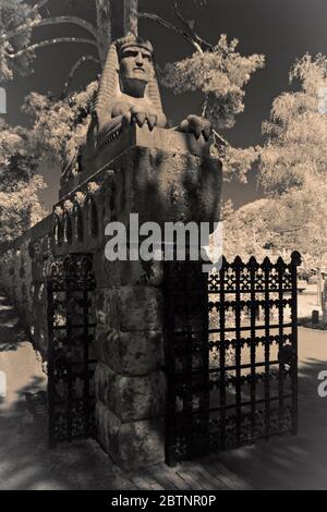 Infrarotbild - Denkmal der Sphinx - Friedhof sihlfeld - Stadt zürich - schweiz Stockfoto