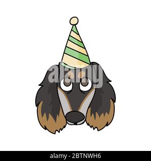 Nette Karikatur saluki Welpe Gesicht mit Party Hut Vektor Clipart. Pedigree Zucht Hund Rasse für Hundeliebhaber. Reinrassige inländische für Feier Illustration Stock Vektor