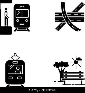 Stadt Transport schwarze Glyphe Symbole auf weißem Raum gesetzt Stock Vektor