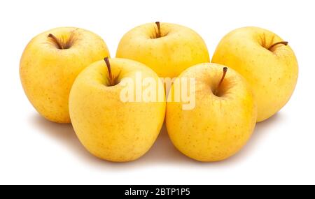 golden Delicious Äpfel Weg auf weiß isoliert Stockfoto