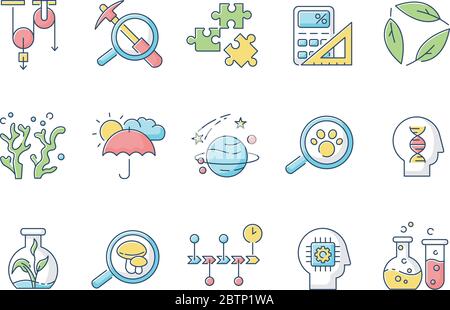 Formelle und reine Wissenschaft RGB-Farbe Symbole gesetzt Stock Vektor
