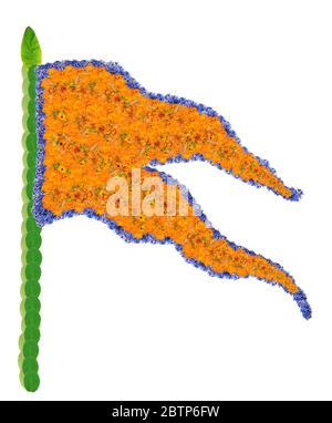 Die Fahne der Farbe des Safrans des gottes Agni flattert auf den meisten Sikh- und Hindu-Tempeln und symbolisiert die Farbe von Feuer und höchster Gnade Stockfoto