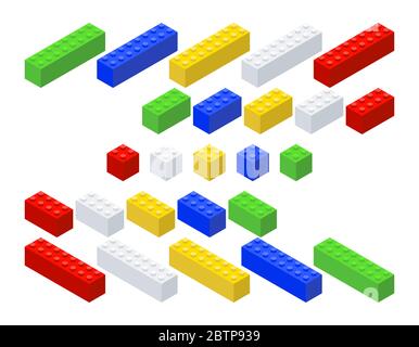 Satz von isometrischem Farbkonstruktor auf weißem Hintergrund. Stock Vektor