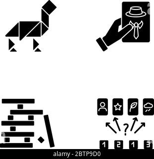 Tischspiele schwarze Glyphen-Symbole auf weißem Raum gesetzt Stock Vektor