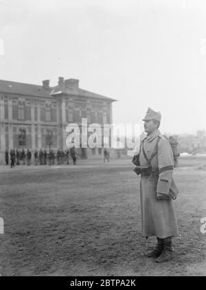 Rumänische Armee . Rumänischer Infanterist auf Wache Detail. 1915 Stockfoto