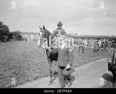 Junge Jockey von elf . Ian Martin, der in Newbury ritt, ist ein Sohn von Herrn E Martin, der Trainer. Martin geht zum Rennen. 24. September 1927 Stockfoto