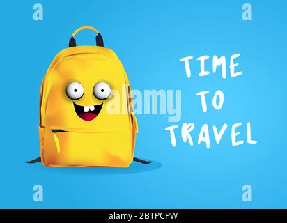 Lustige Reisetasche. Reiserucksack. Zeit für Reisen Stock Vektor