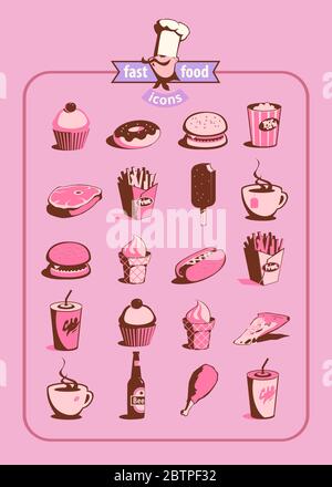 Symbole für Speisen und Getränke eingestellt Stock Vektor