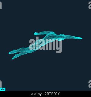 3D-Schwimmen Mann. Vektor Bild von einem Schwimmer. Menschlichen Körper. Sport Symbol. Design Element. Stock Vektor
