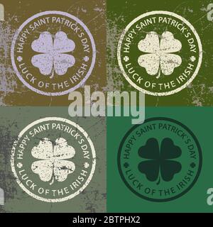 Serie von Briefmarken mit Klee zur St. Patricks Day Feier Stock Vektor
