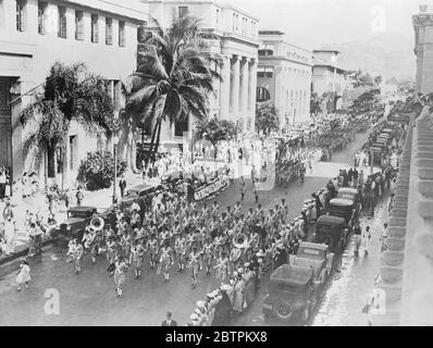 Honolulu. Heimreise des Leibes von Pater Damien auf seiner letzten Reise von Moloka'i nach Belgien. April 1936 Stockfoto