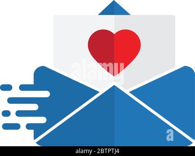 Schnell Icon Papier gesendet Brief Mail Symbol. Umschlag mit Herz-Symbol. Liebesbotschaft. Stock Vektor